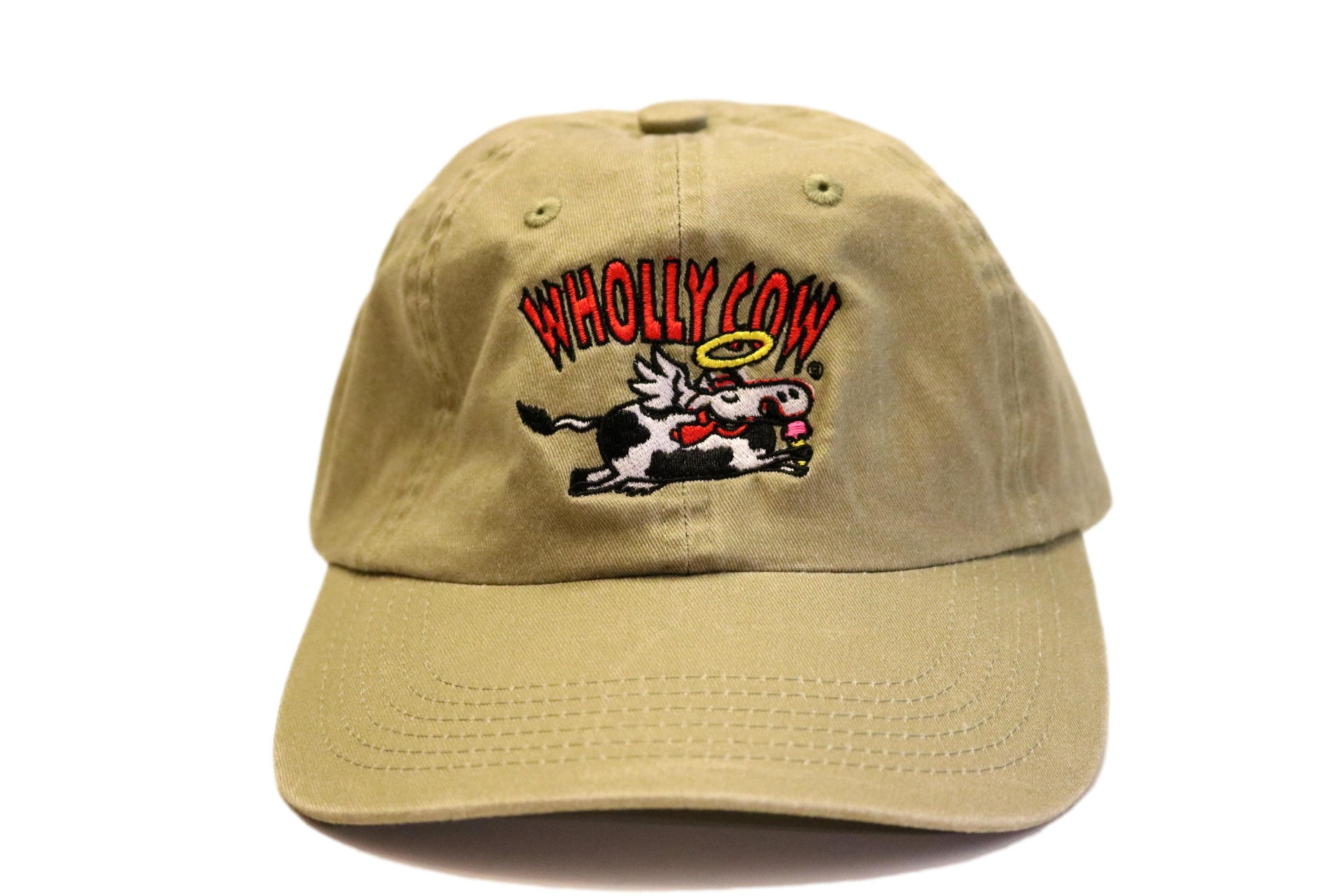 Wholly Cow Ice Cream Logo Baseball cap Khaki Tan
