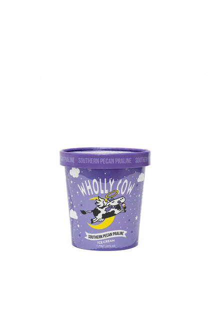 Wholly Cow Ice Cream Southern Pecan Praline flavor pint container