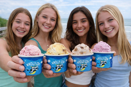 Enjoying local Wholly Cow Ice Cream at Charleston area beach