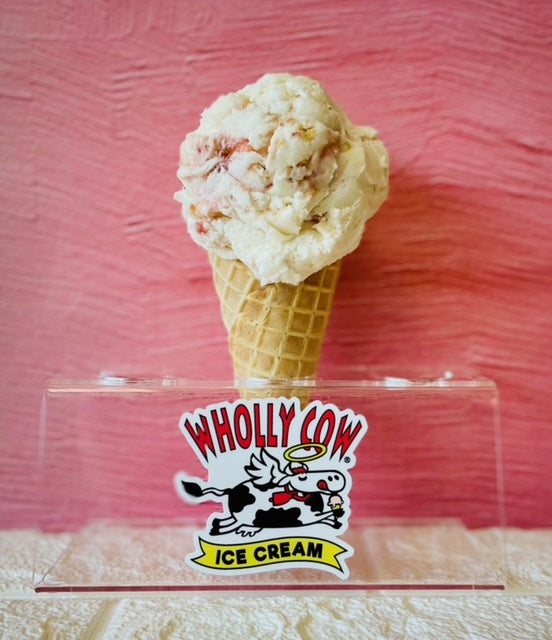 Strawberry Cheesecake Ice Cream Cone Scoop by Wholly Cow Ice Cream brand