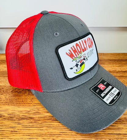 red and grey cow classic look trucker hat Richardson 115 low profile
