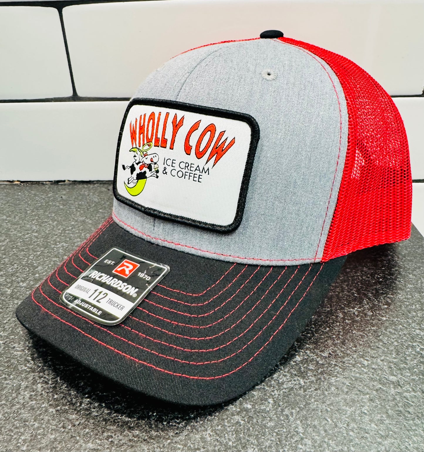 Classic vintage look cow trucker hat logo